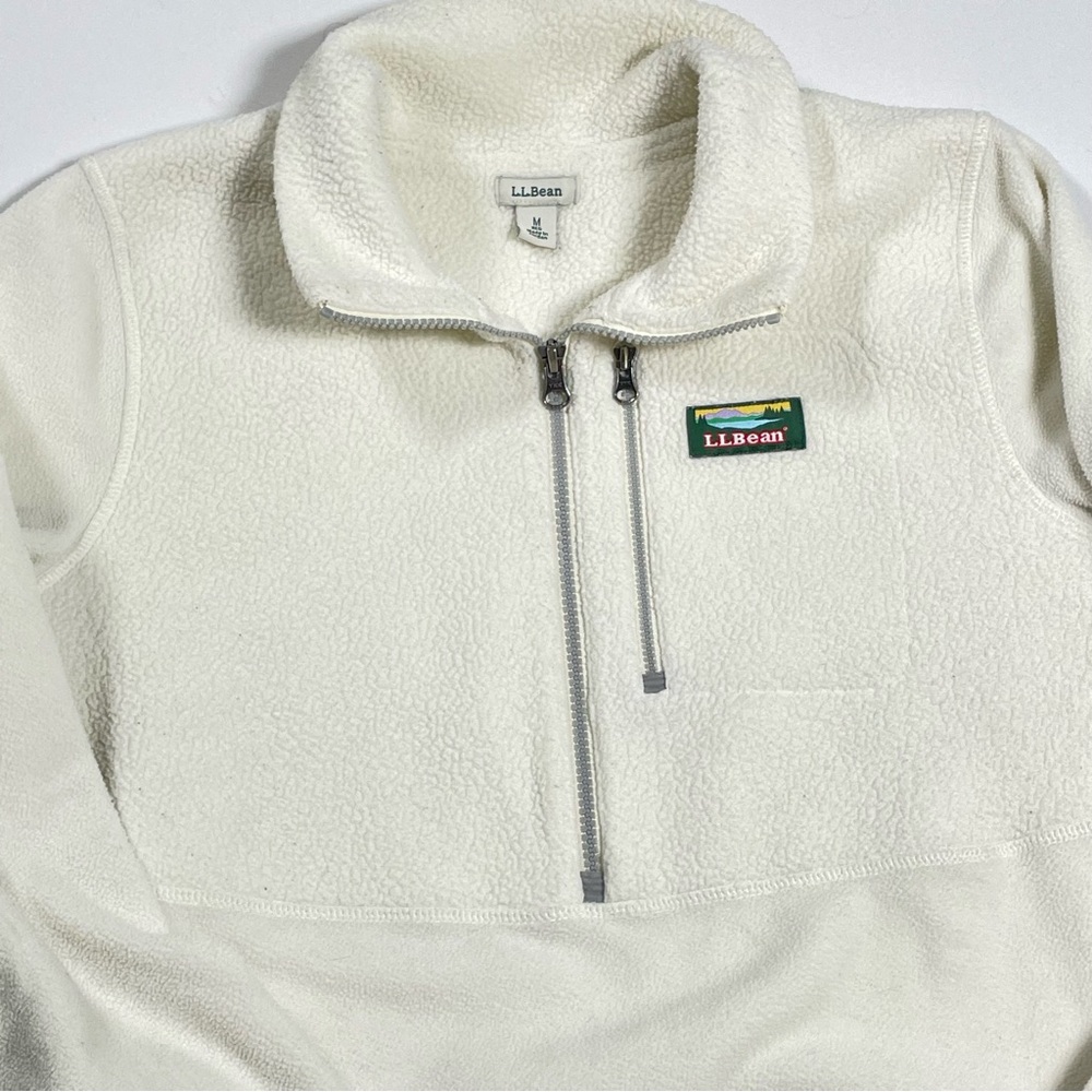 L.L. Bean Fleece Shearling 1/2 Zip Pullover Jacket Cream Women’s Medium